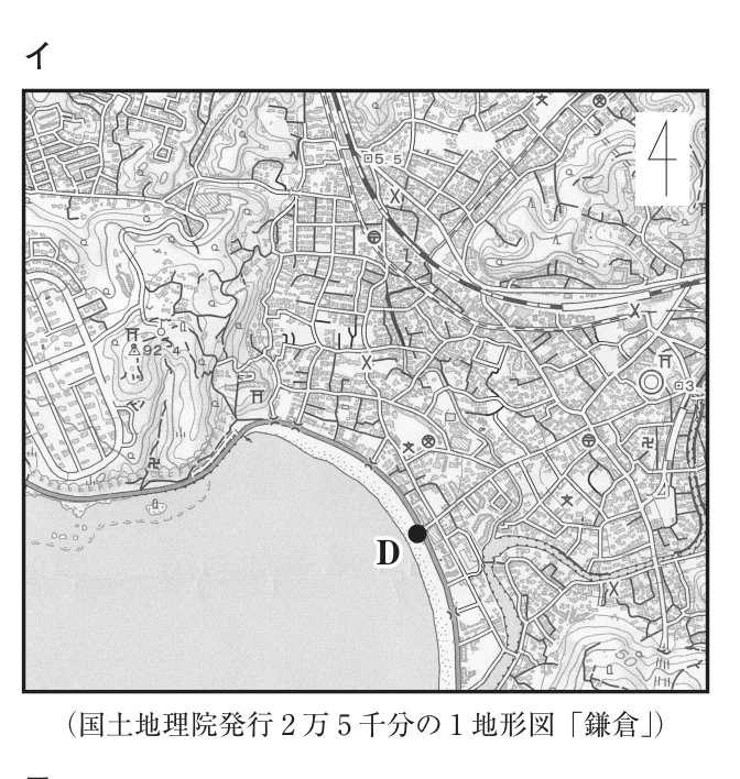 地形図イ。D点が示されている